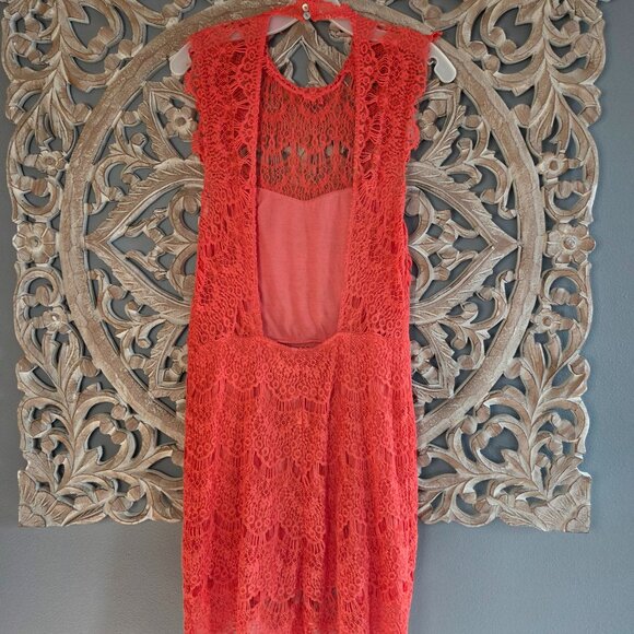 Free People Dress Womans Large Pink Lace Boho Open Back - Picture 3 of 5